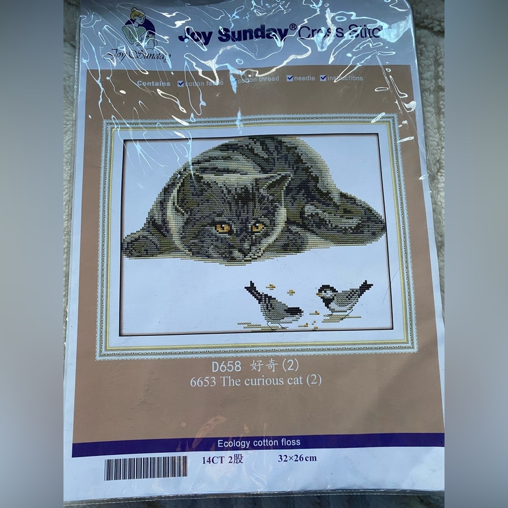 Joy Sunday Cat and Birds Cross Stitch Kit